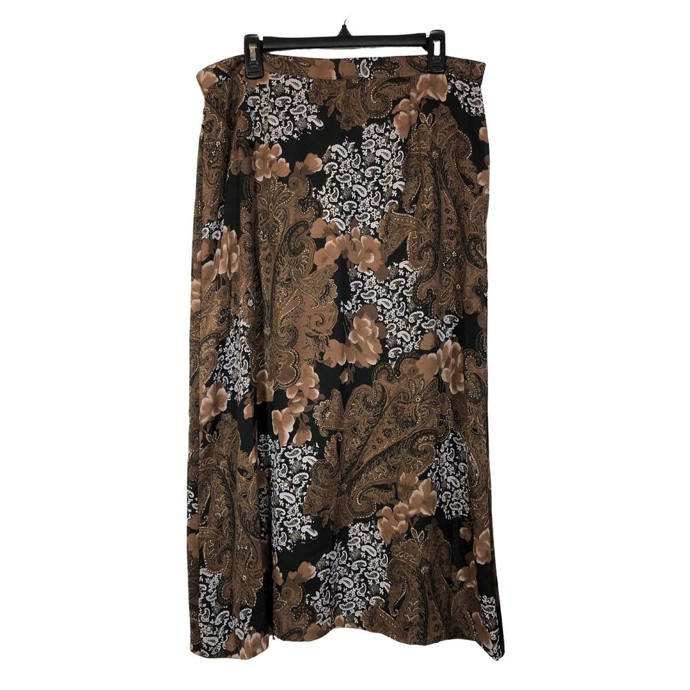 Floral Paisley Maxi Skirt Neutral in Black and Brown Size 12 Vintage Retro 90s